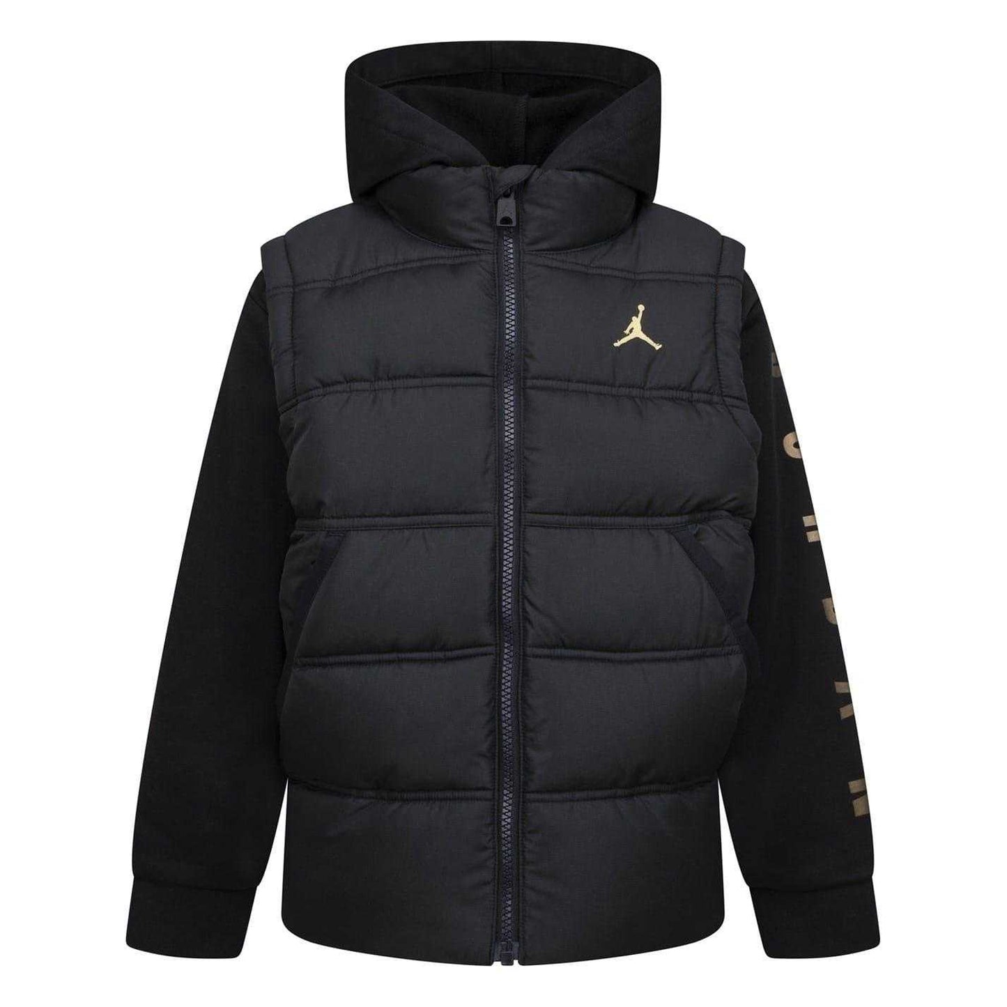 Black-Gold - Front - Nike Childrens-Kids Air Jordan Puffer Jacket