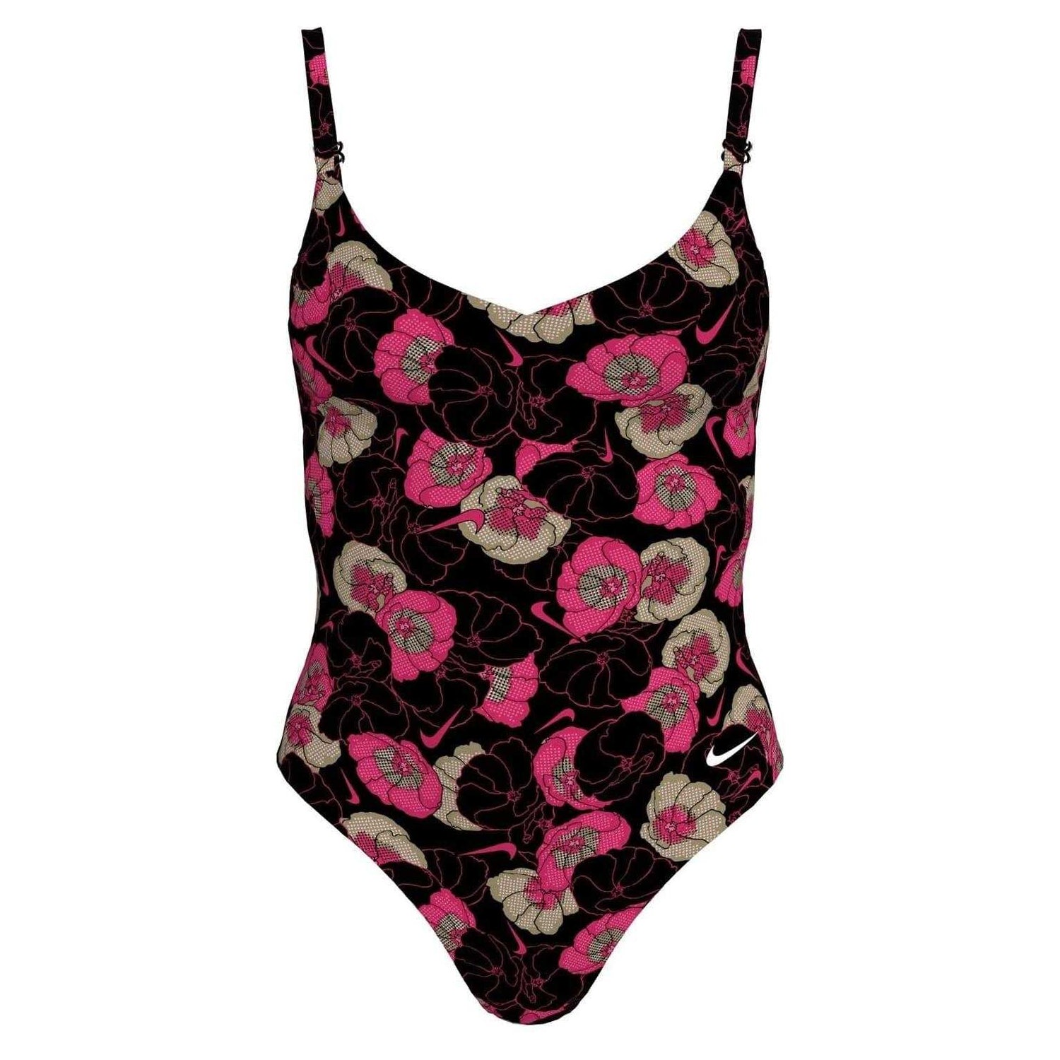 Midnight Navy - Front - Nike Womens-Ladies Floral Pattern One Piece Swimsuit