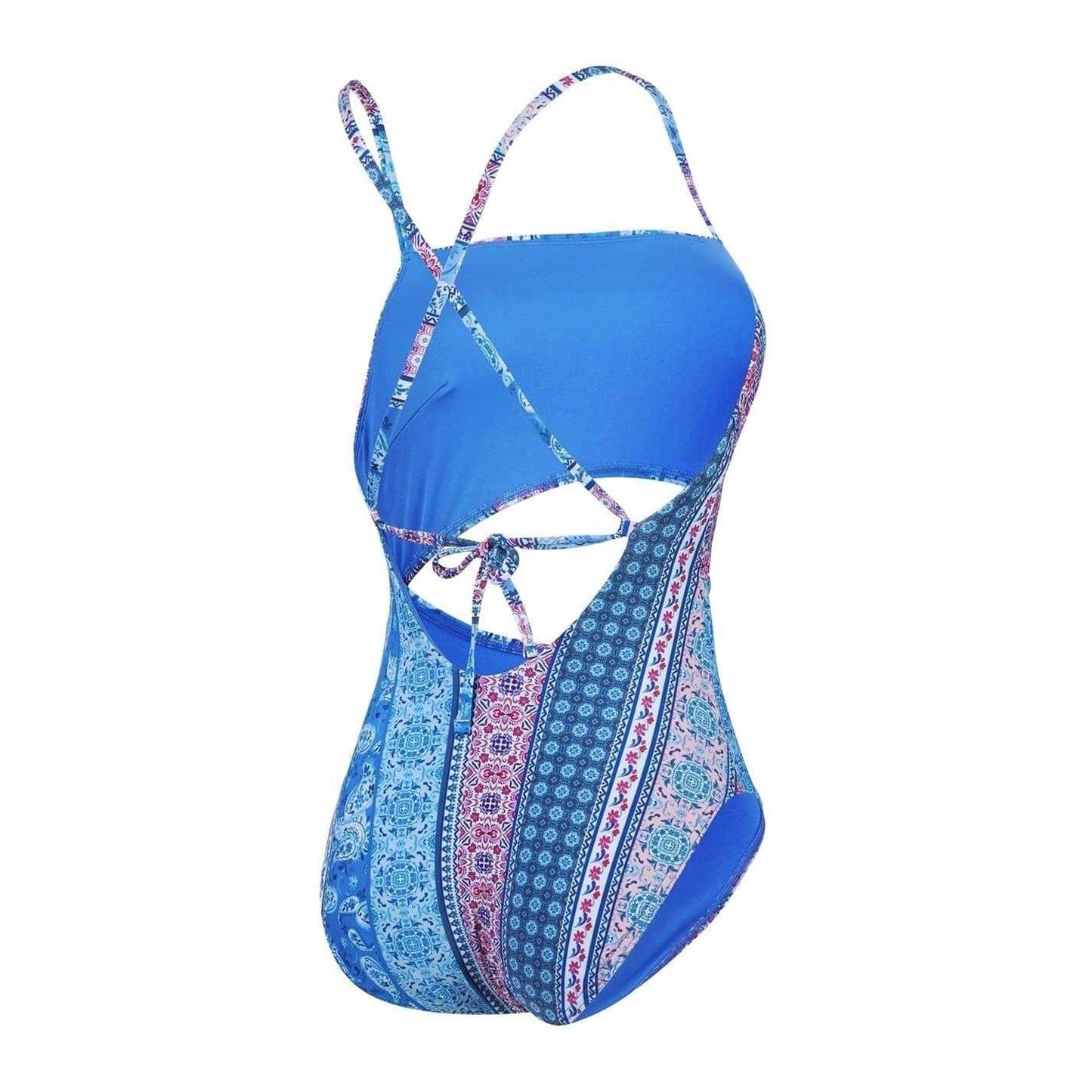 Blue-Pink - Back - Speedo Womens-Ladies Paisley Swimming One Piece Swimsuit