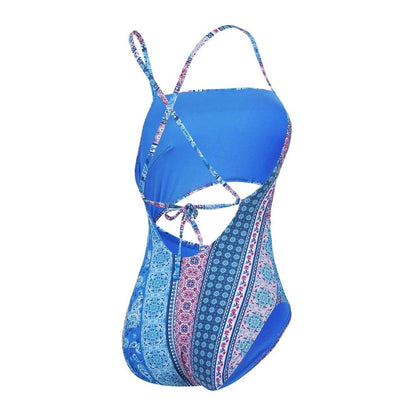Blue-Pink - Back - Speedo Womens-Ladies Paisley Swimming One Piece Swimsuit