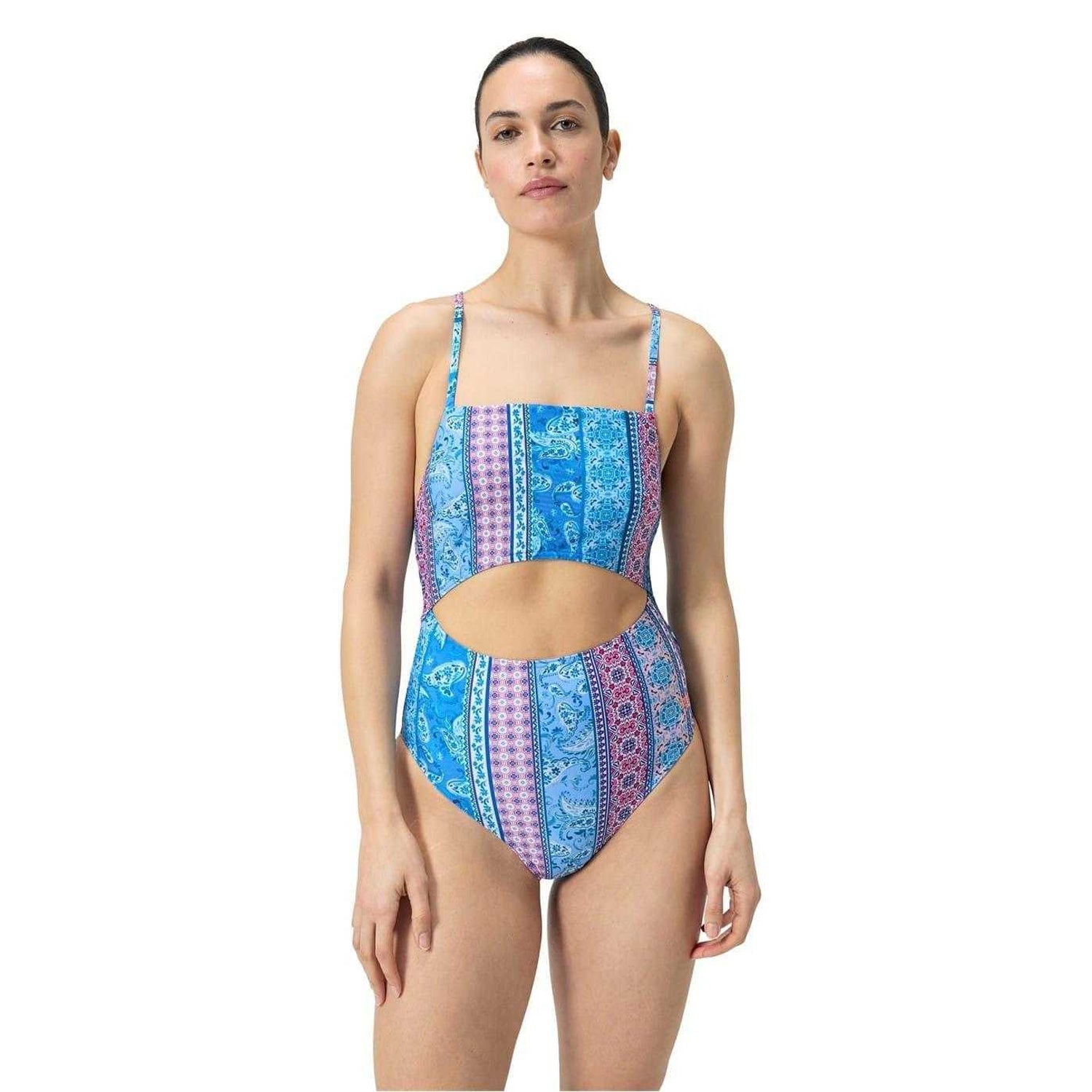 Blue-Pink - Lifestyle - Speedo Womens-Ladies Paisley Swimming One Piece Swimsuit
