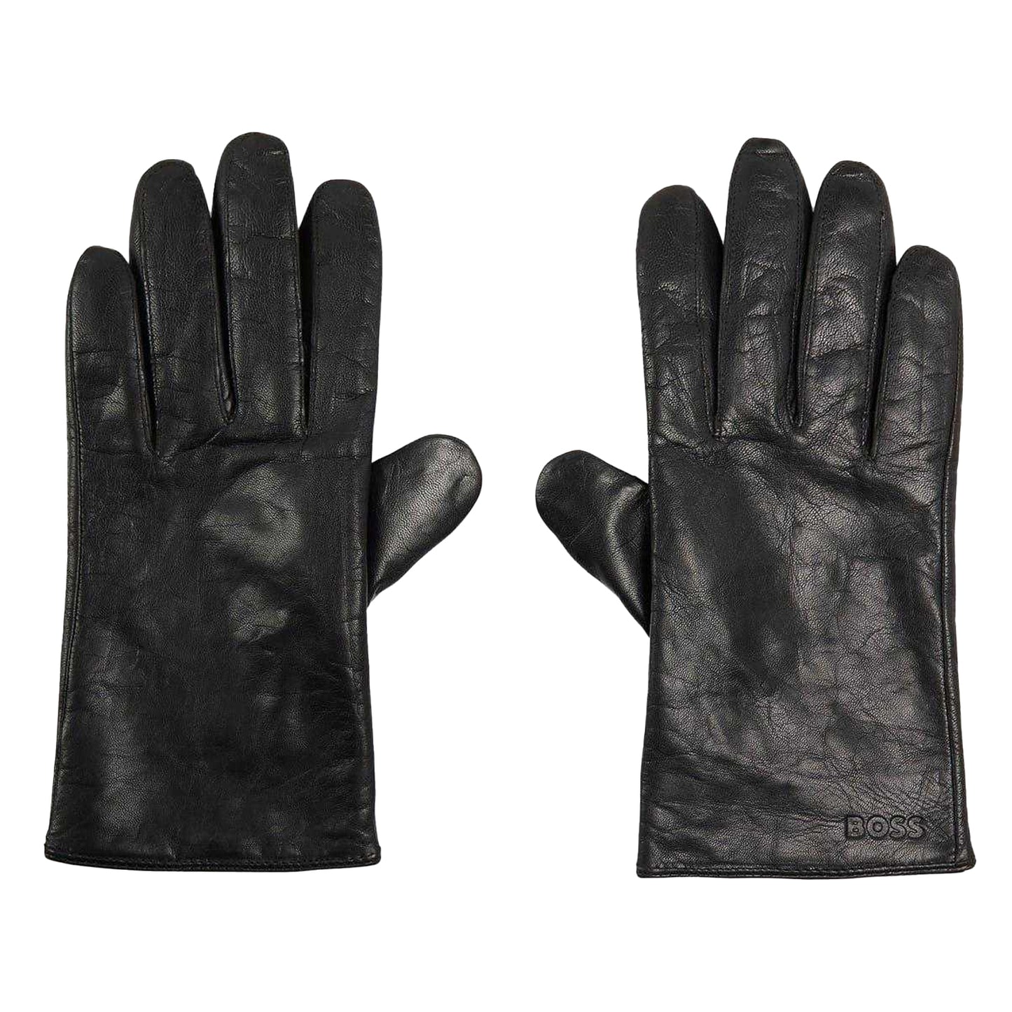 Black - Side - Boss Mens Gioli Leather Gloves