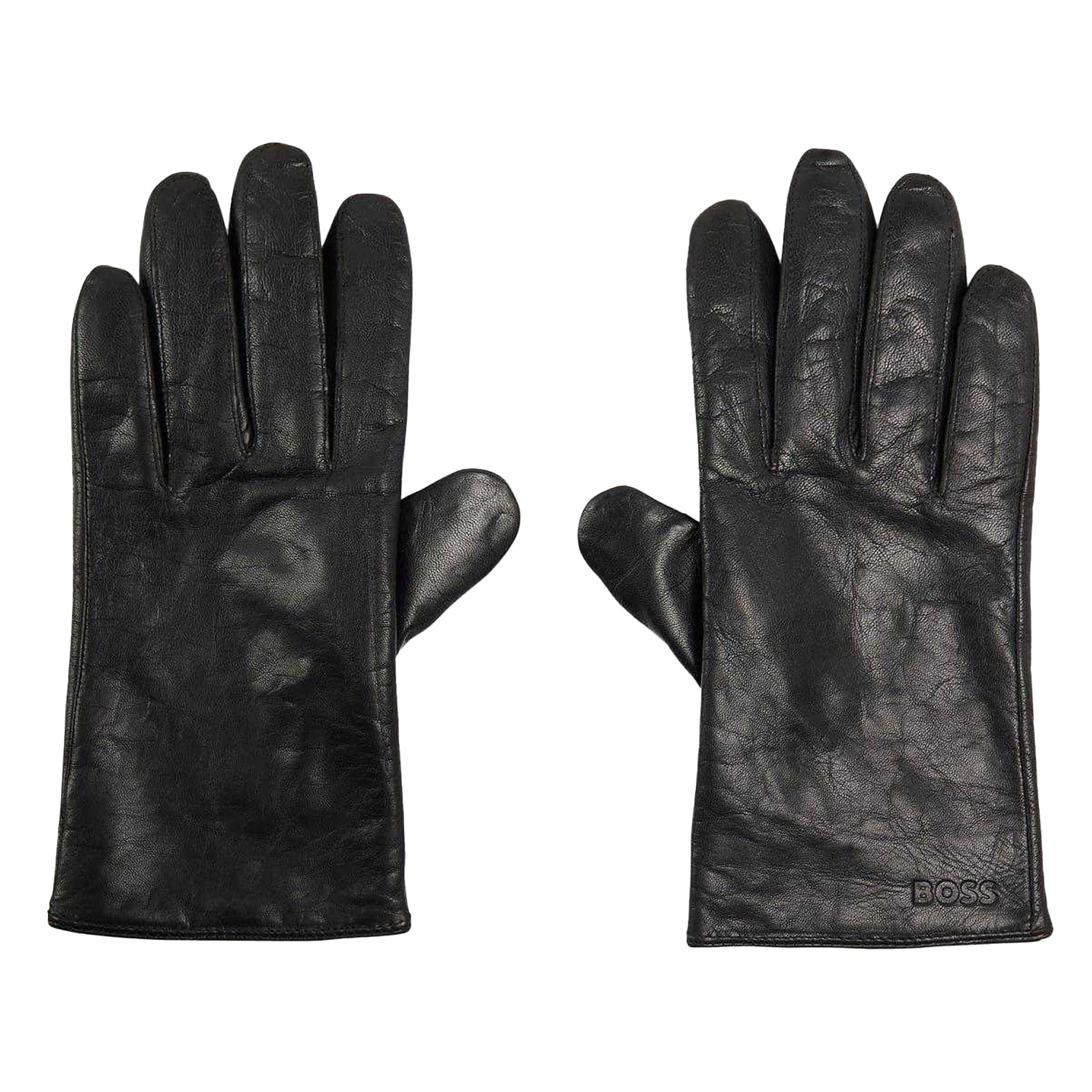 Black - Side - Boss Mens Gioli Leather Gloves