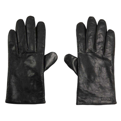 Black - Side - Boss Mens Gioli Leather Gloves