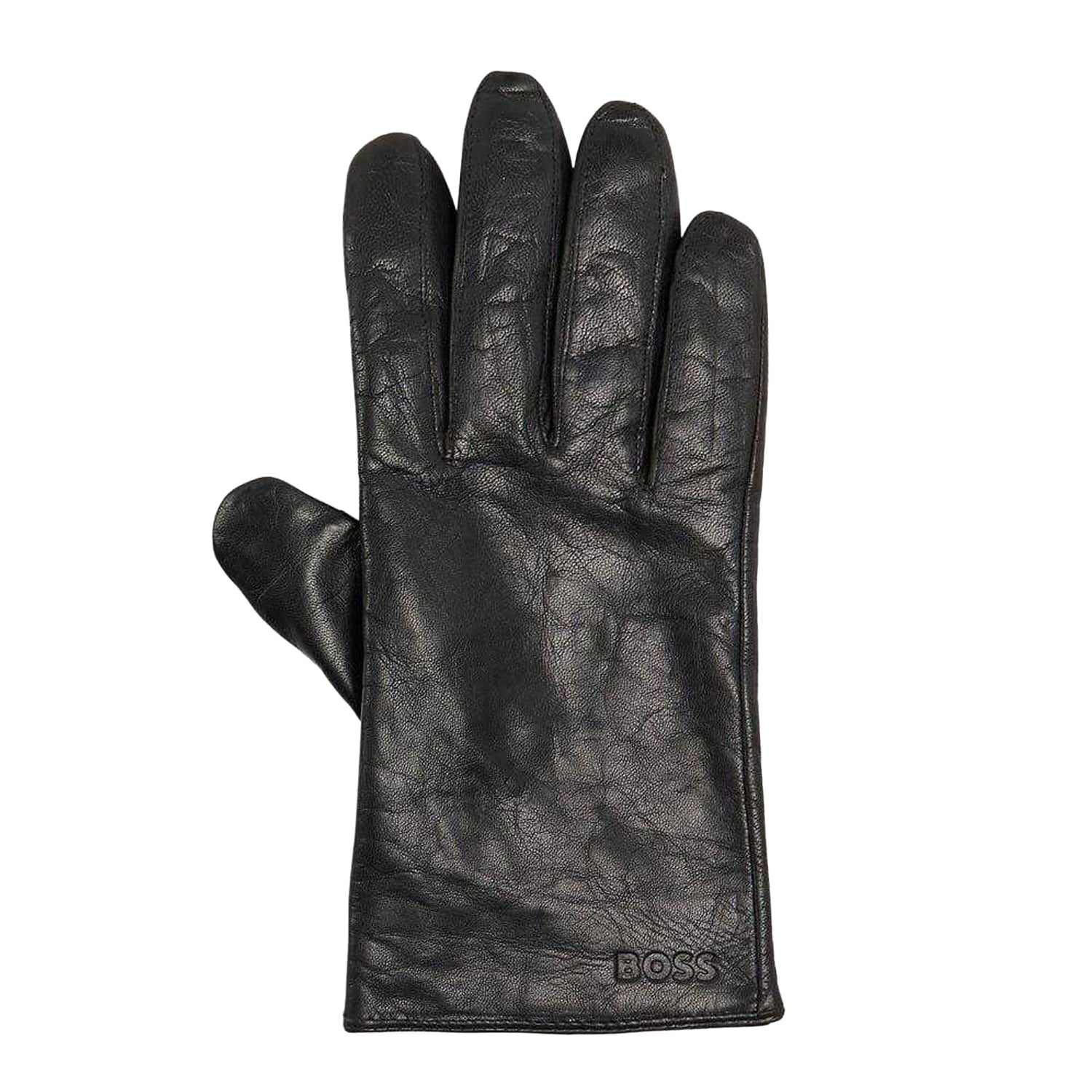 Black - Front - Boss Mens Gioli Leather Gloves