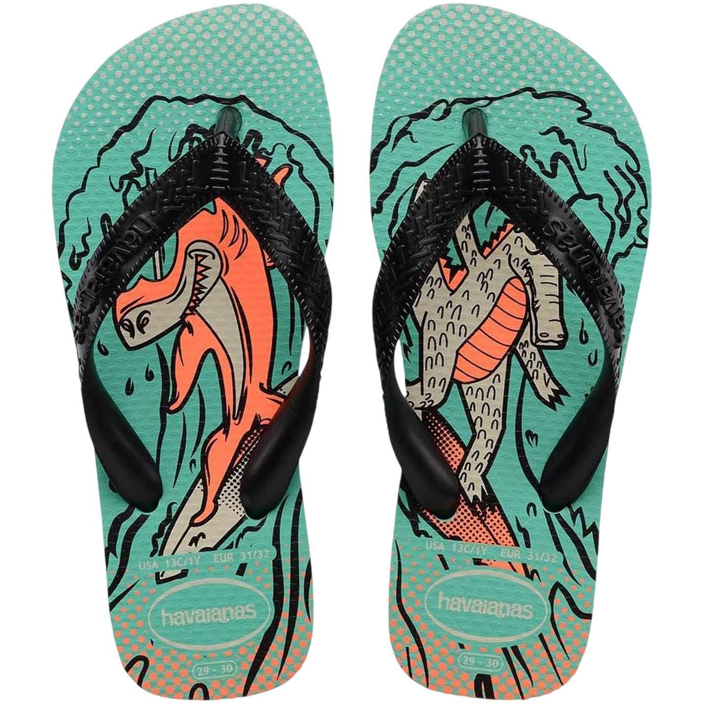 Green-Black - Back - Havaianas Childrens-Kids Cartoon Flat Flip Flops