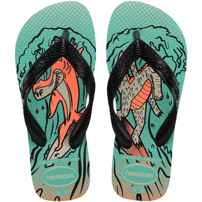 Green-Black - Back - Havaianas Childrens-Kids Cartoon Flat Flip Flops