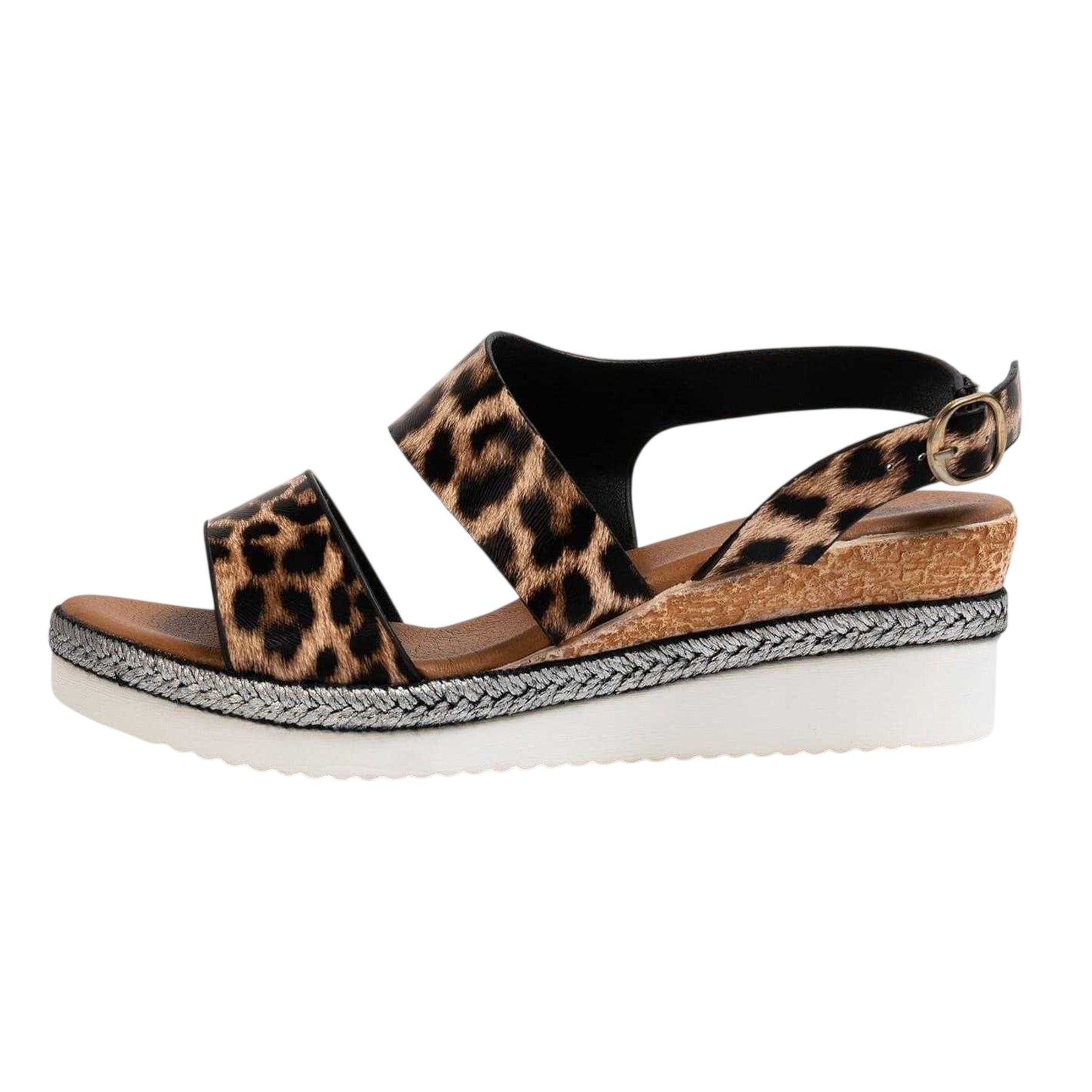 Leopard - Back - Firetrap Womens-Ladies Ella Backstrap Wedge Sandals