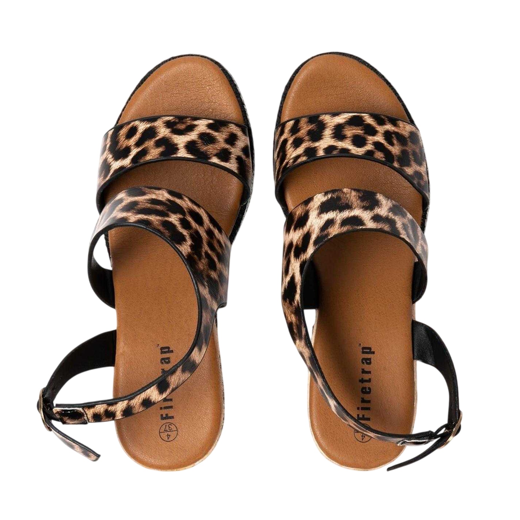 Leopard - Side - Firetrap Womens-Ladies Ella Backstrap Wedge Sandals