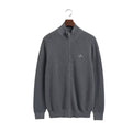 Grey - Front - Gant Mens Cotton Pique Zipped Cardigan