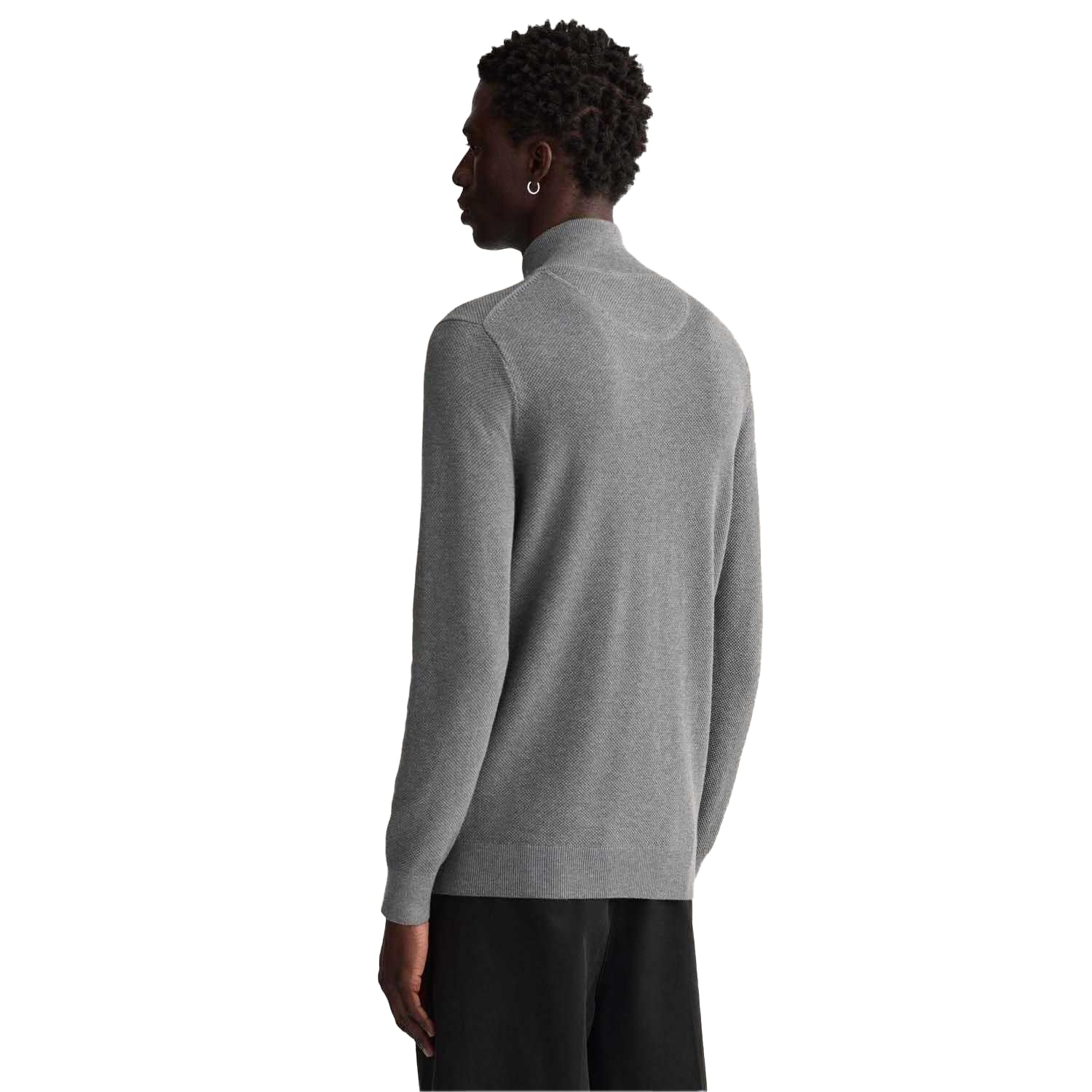 Grey - Back - Gant Mens Cotton Pique Zipped Cardigan