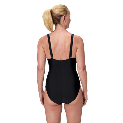 Anthracite-White - Back - Speedo Womens-Ladies Panelled One Piece Swimsuit