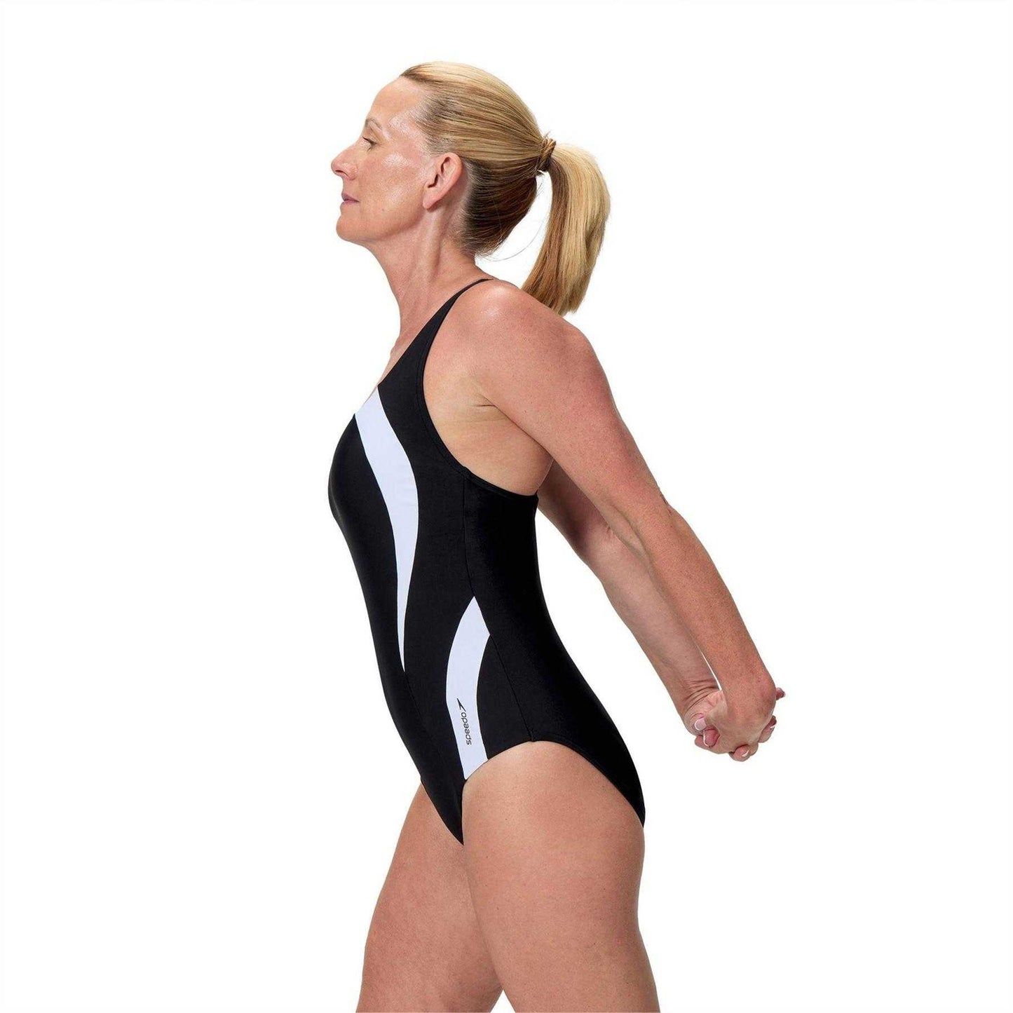 Anthracite-White - Side - Speedo Womens-Ladies Panelled One Piece Swimsuit