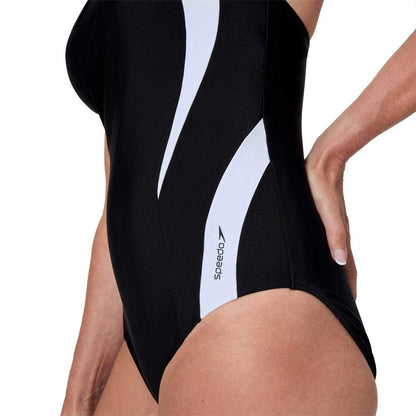 Anthracite-White - Lifestyle - Speedo Womens-Ladies Panelled One Piece Swimsuit