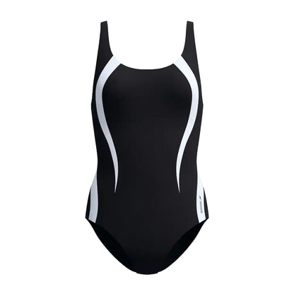 Anthracite-White - Front - Speedo Womens-Ladies Panelled One Piece Swimsuit