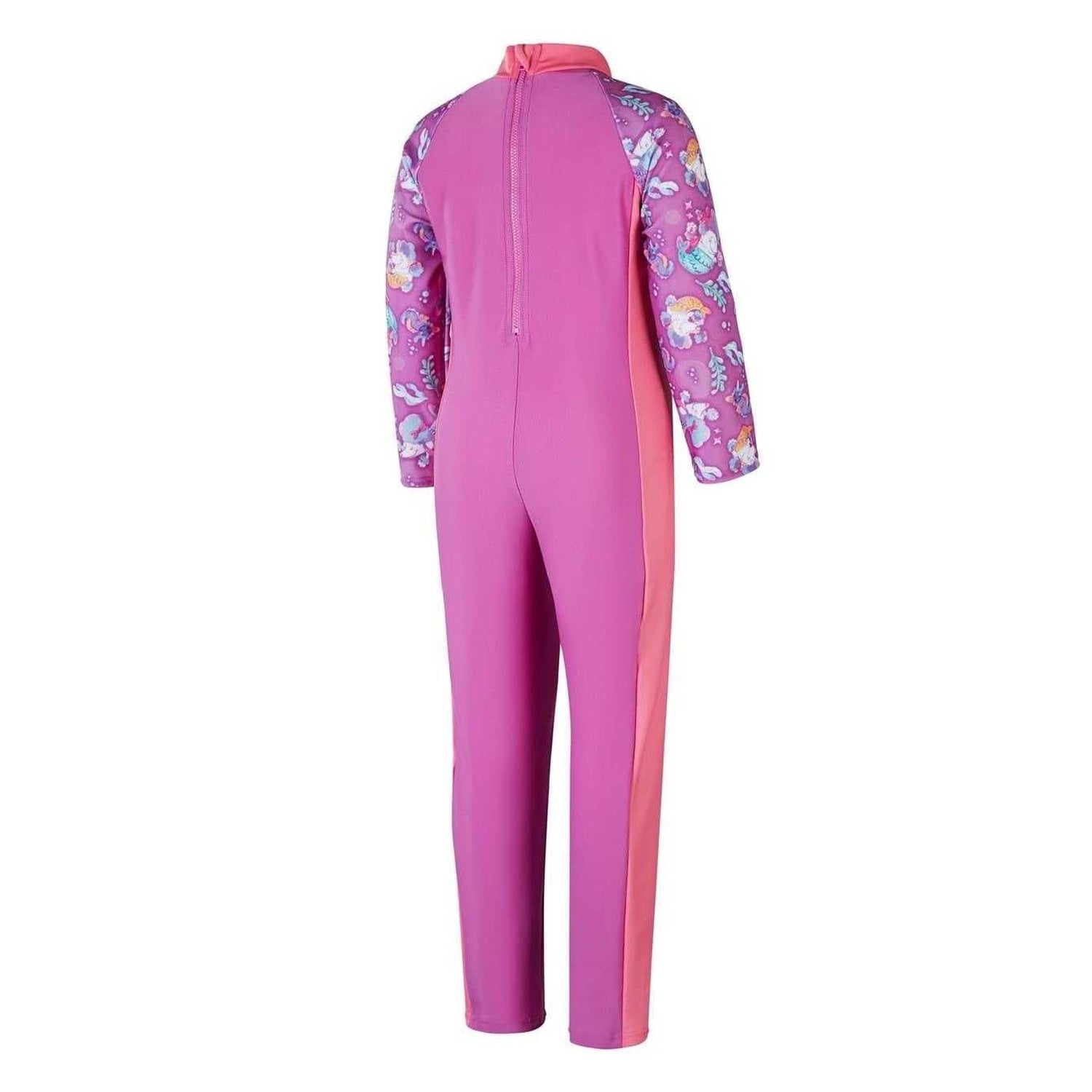 Pink - Back - Speedo Girls Dive Magical Unicorn Swimming One Piece Swimsuit
