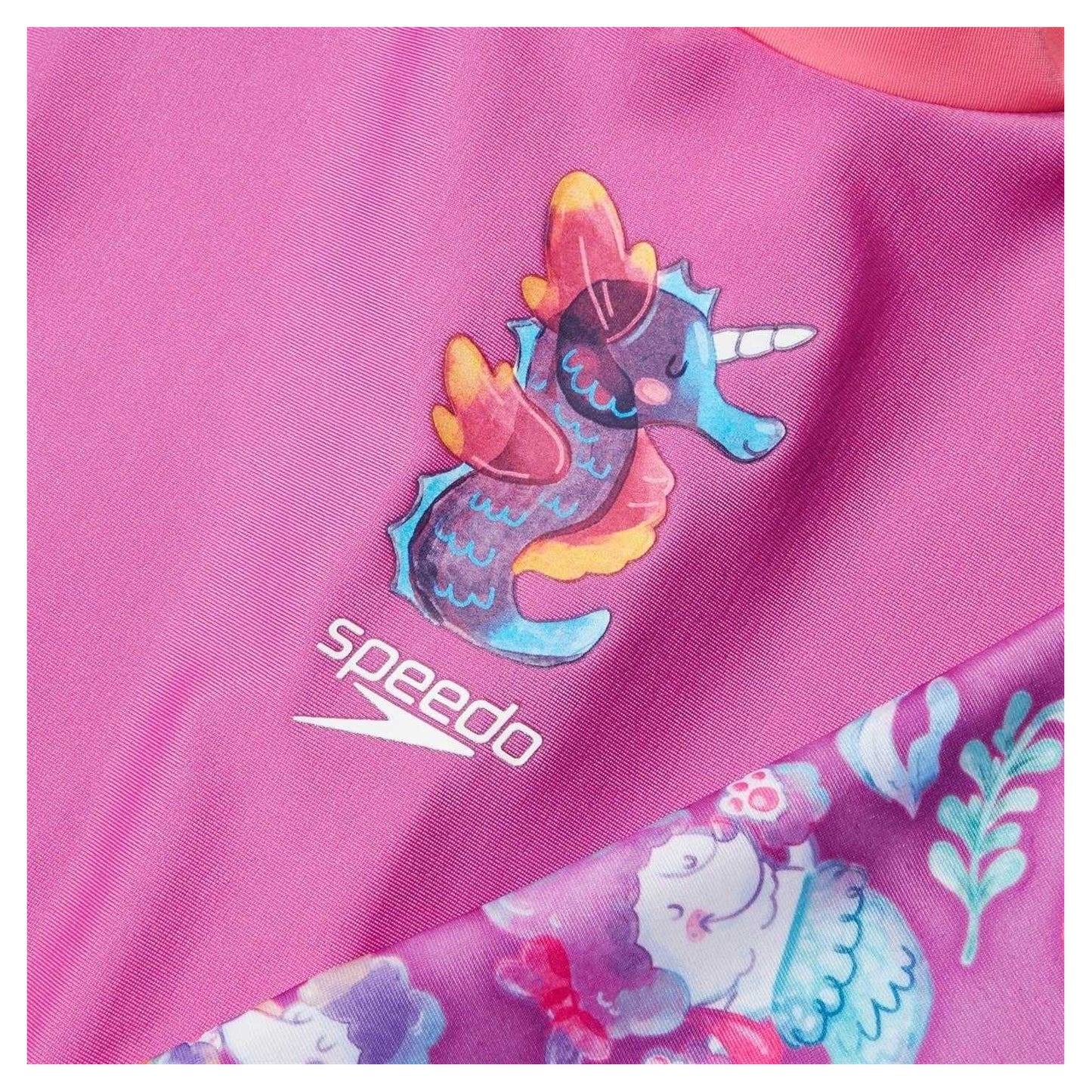 Pink - Side - Speedo Girls Dive Magical Unicorn Swimming One Piece Swimsuit