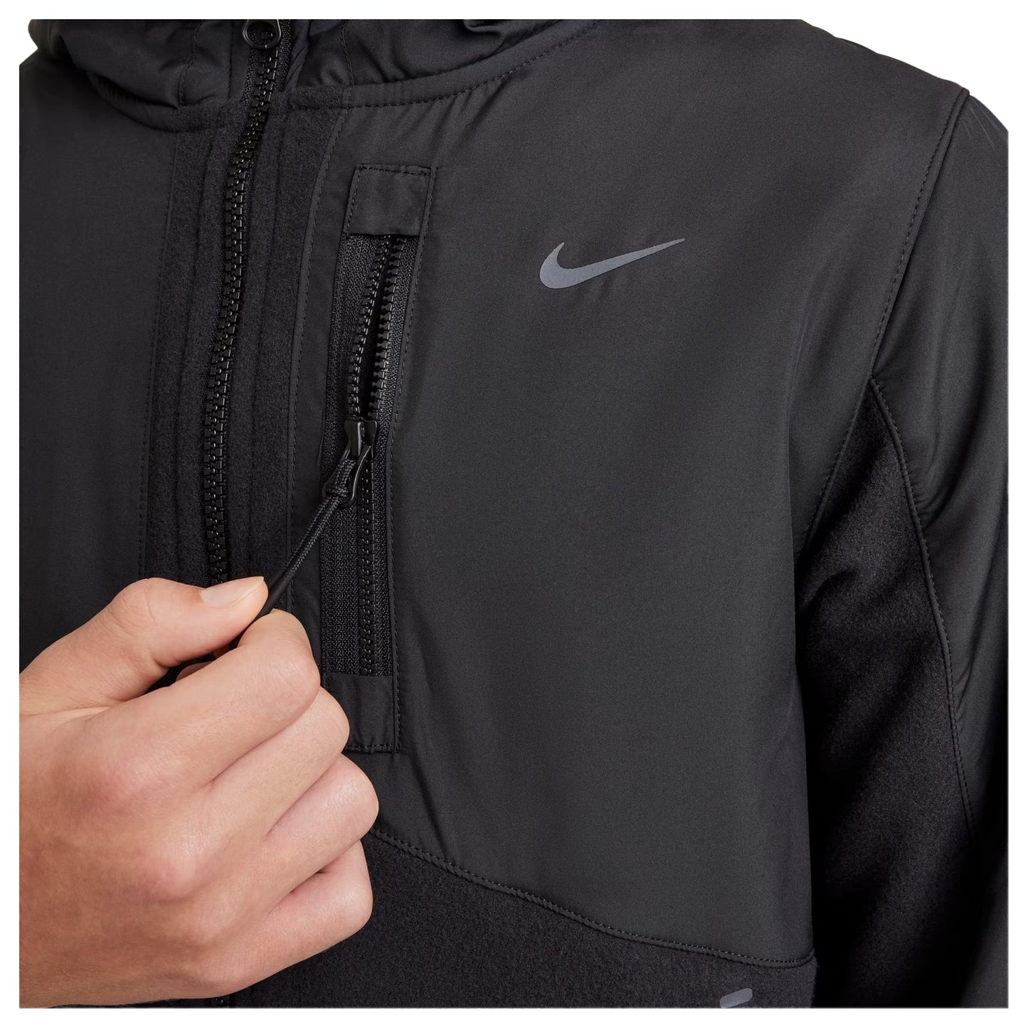 Black - Side - Nike Childrens-Kids Cargo Zipped Hooded Jacket