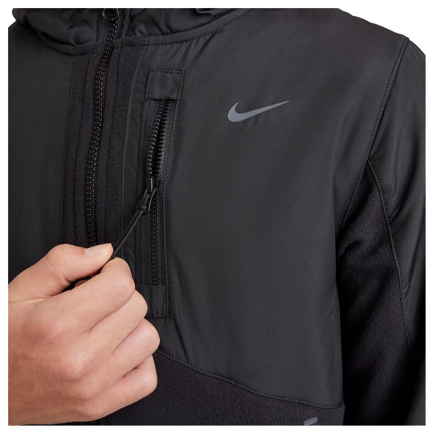 Black - Side - Nike Childrens-Kids Cargo Zipped Hooded Jacket