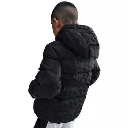 Black - Back - Nike Childrens-Kids All Over Logo Hooded Puffer Jacket