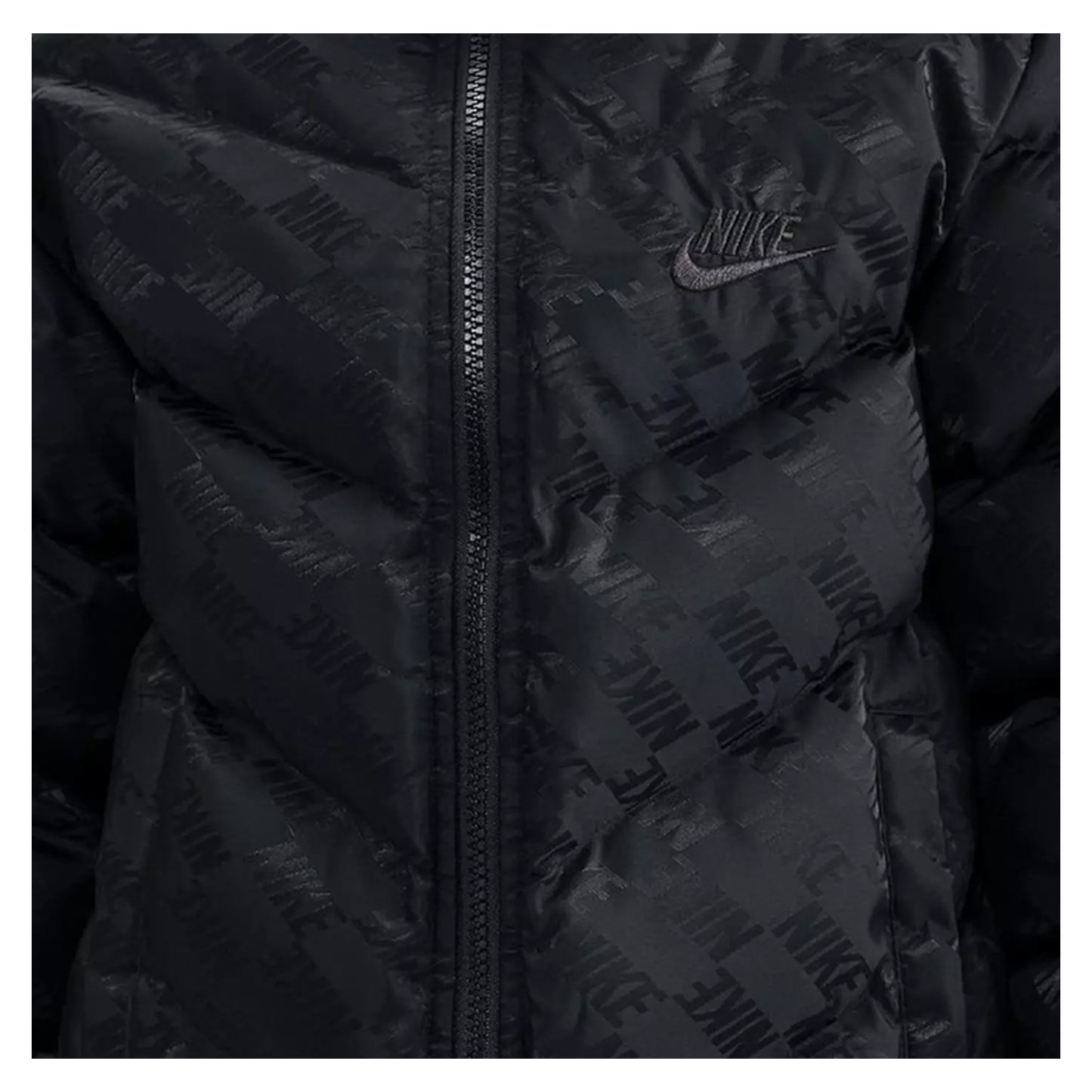 Black - Side - Nike Childrens-Kids All Over Logo Hooded Puffer Jacket