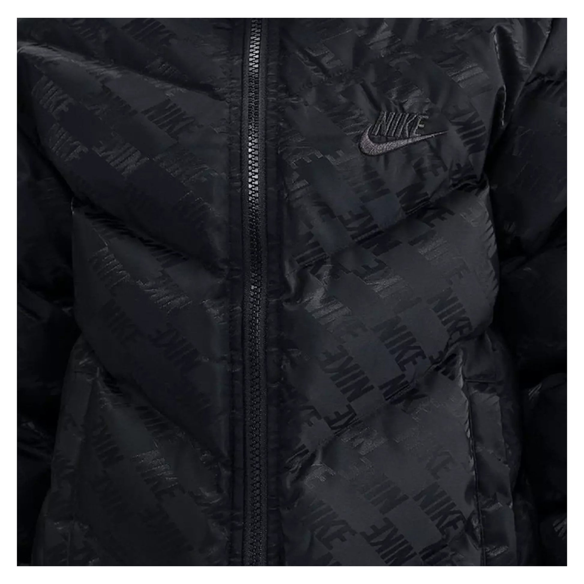 Black - Side - Nike Childrens-Kids All Over Logo Hooded Puffer Jacket