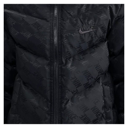Black - Side - Nike Childrens-Kids All Over Logo Hooded Puffer Jacket