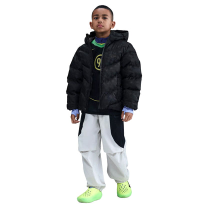 Black - Lifestyle - Nike Childrens-Kids All Over Logo Hooded Puffer Jacket
