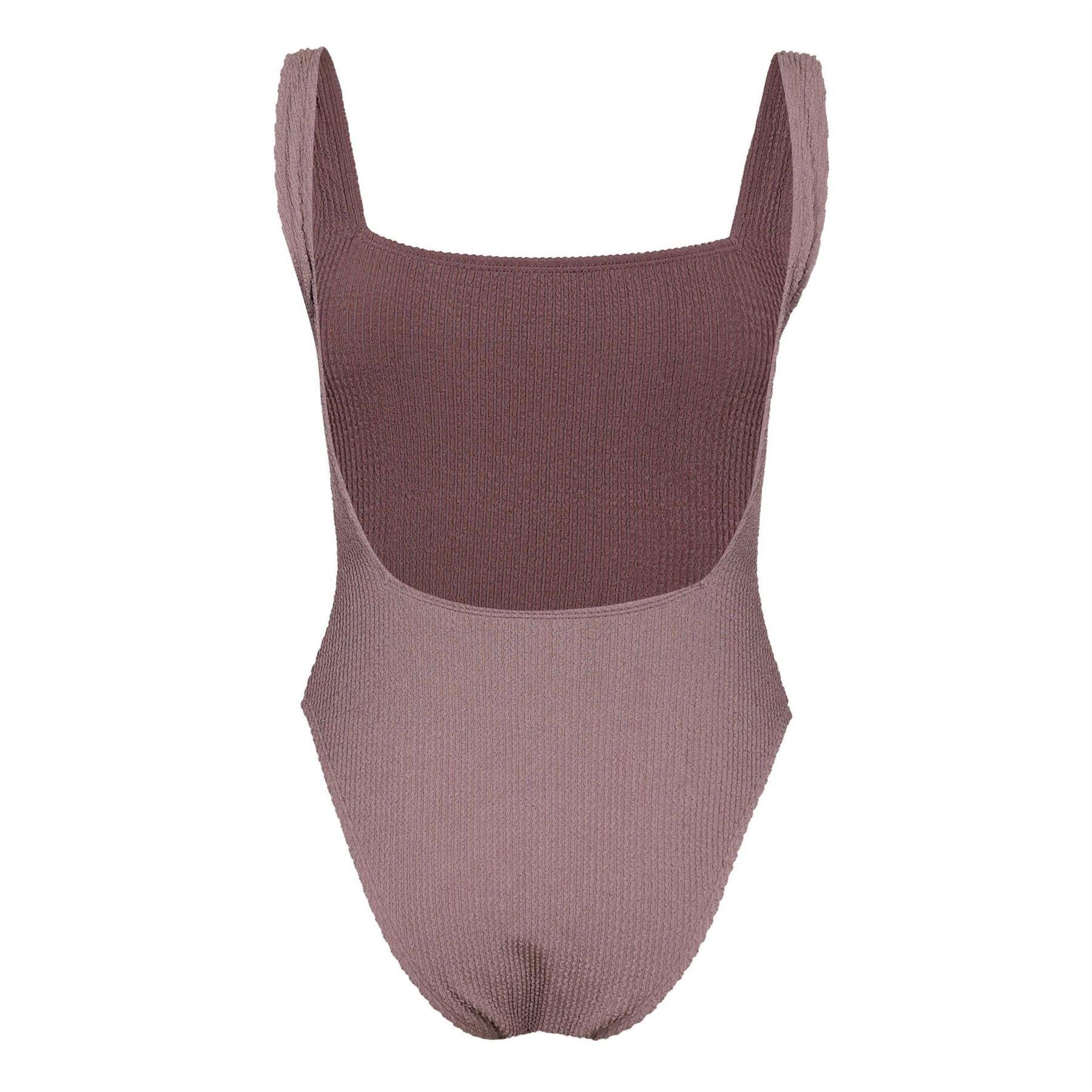 Mocha - Back - Jack Wills Womens-Ladies Crinkled One Piece Swimsuit