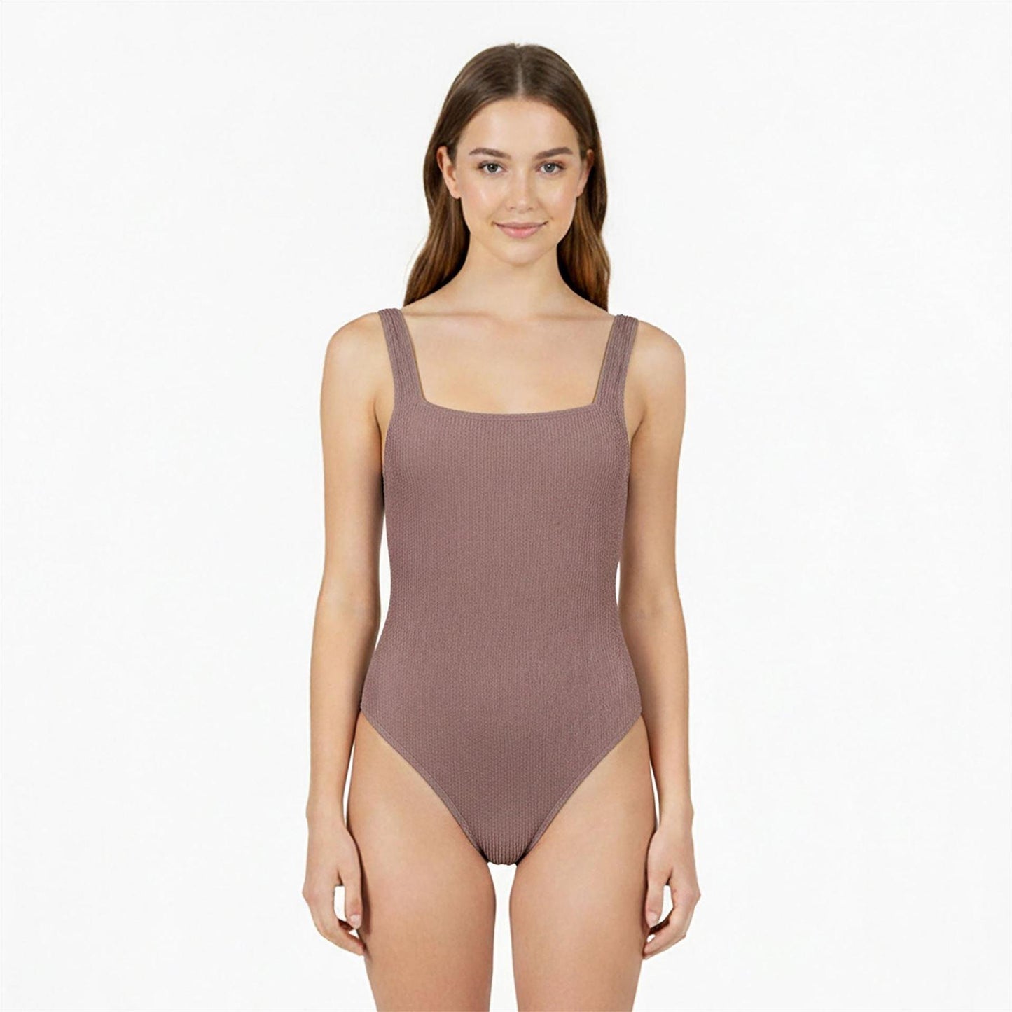 Mocha - Side - Jack Wills Womens-Ladies Crinkled One Piece Swimsuit