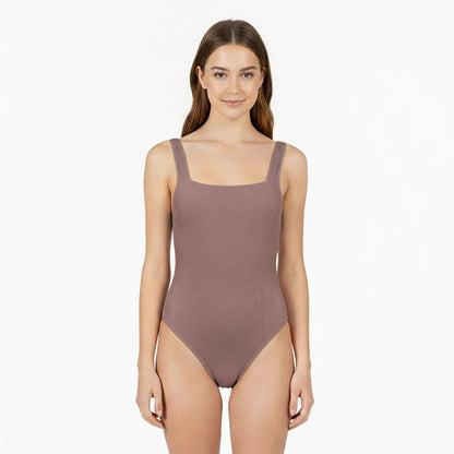 Mocha - Side - Jack Wills Womens-Ladies Crinkled One Piece Swimsuit