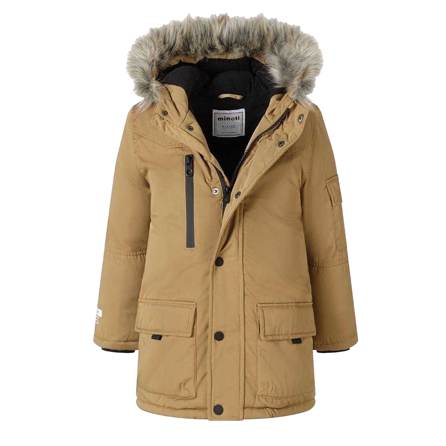 Camel - Side - Minoti Childrens-Kids Faux Fur Parka