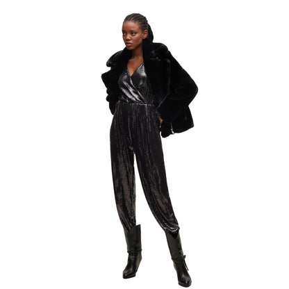 Black - Side - Boss Womens-Ladies C Eseca Sequin Jumpsuit
