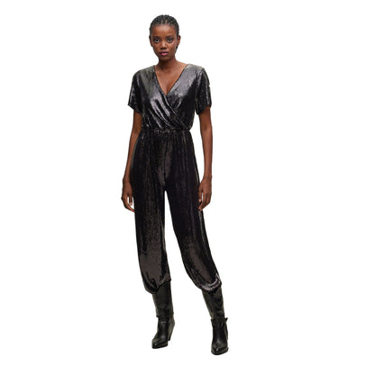 Black - Lifestyle - Boss Womens-Ladies C Eseca Sequin Jumpsuit