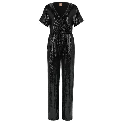 Black - Front - Boss Womens-Ladies C Eseca Sequin Jumpsuit