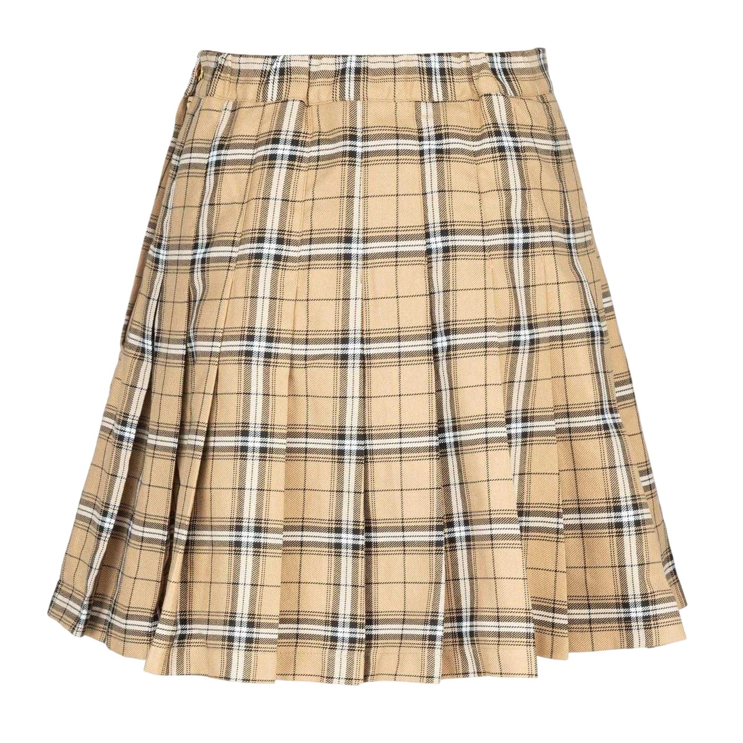 Beige Print - Back - Fabric Womens-Ladies Polyester Checked Pleated Skort