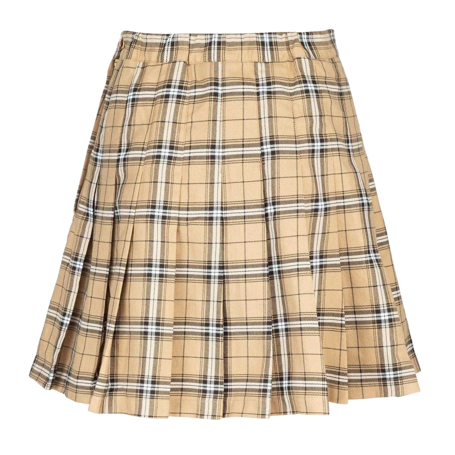 Beige Print - Back - Fabric Womens-Ladies Polyester Checked Pleated Skort
