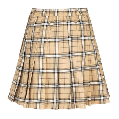 Beige Print - Back - Fabric Womens-Ladies Polyester Checked Pleated Skort