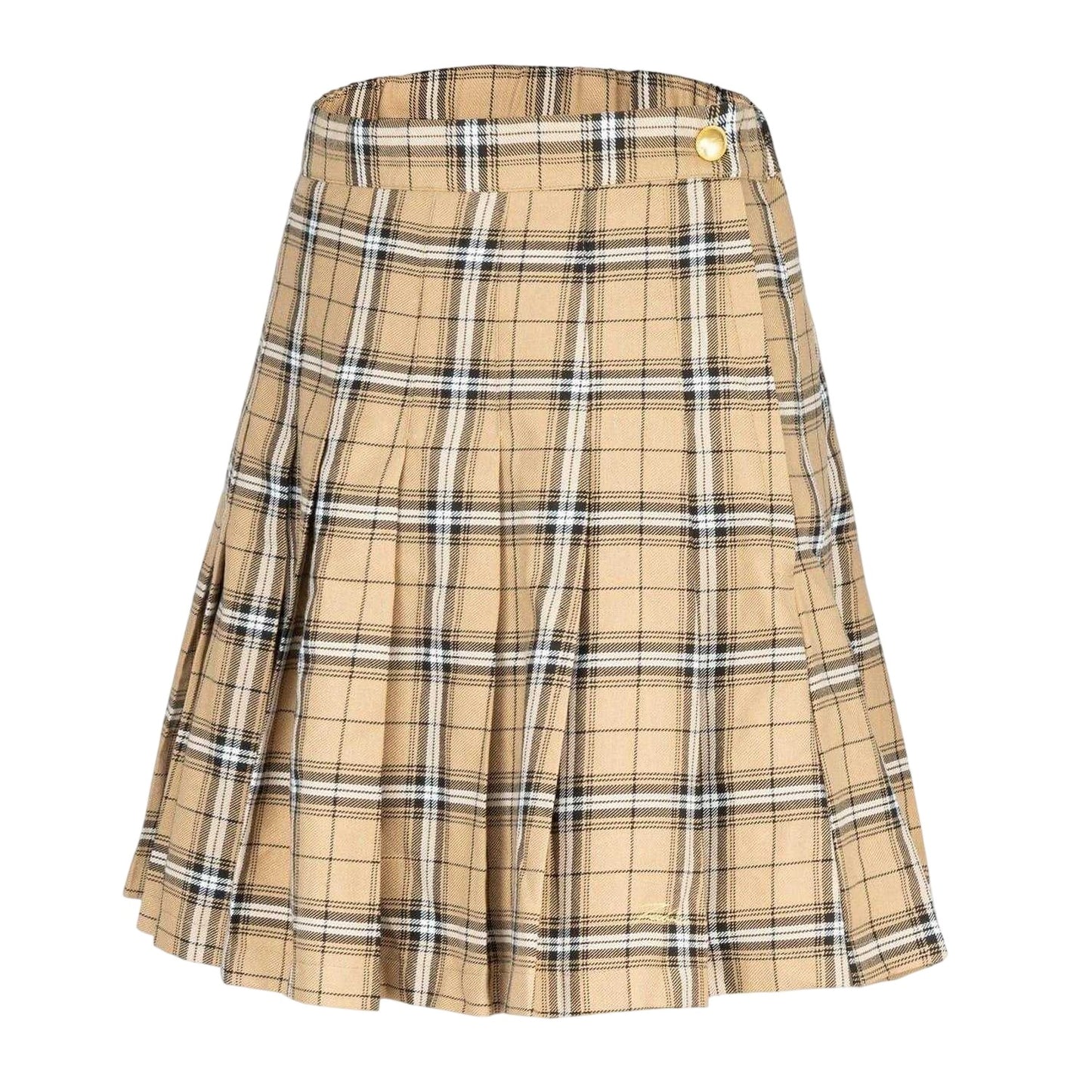 Beige Print - Side - Fabric Womens-Ladies Polyester Checked Pleated Skort