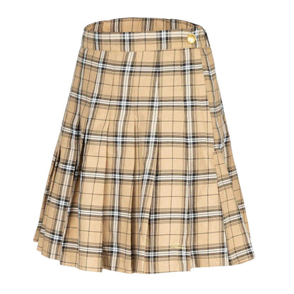 Beige Print - Side - Fabric Womens-Ladies Polyester Checked Pleated Skort