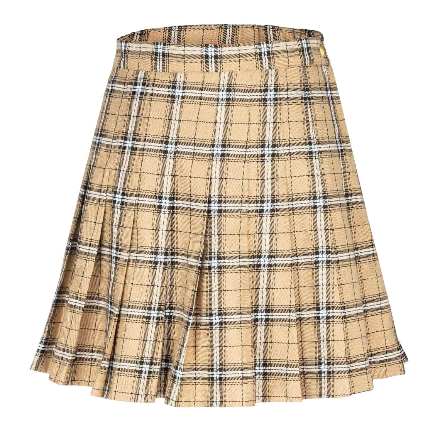 Beige Print - Front - Fabric Womens-Ladies Polyester Checked Pleated Skort