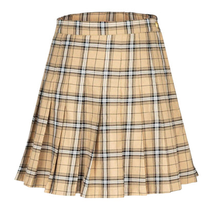 Beige Print - Front - Fabric Womens-Ladies Polyester Checked Pleated Skort