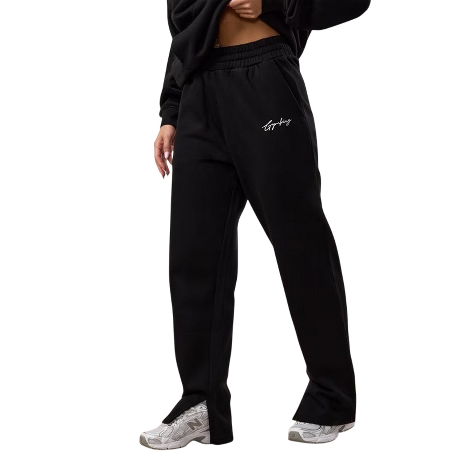 Black - Side - Gym King Womens-Ladies Straight Joggers