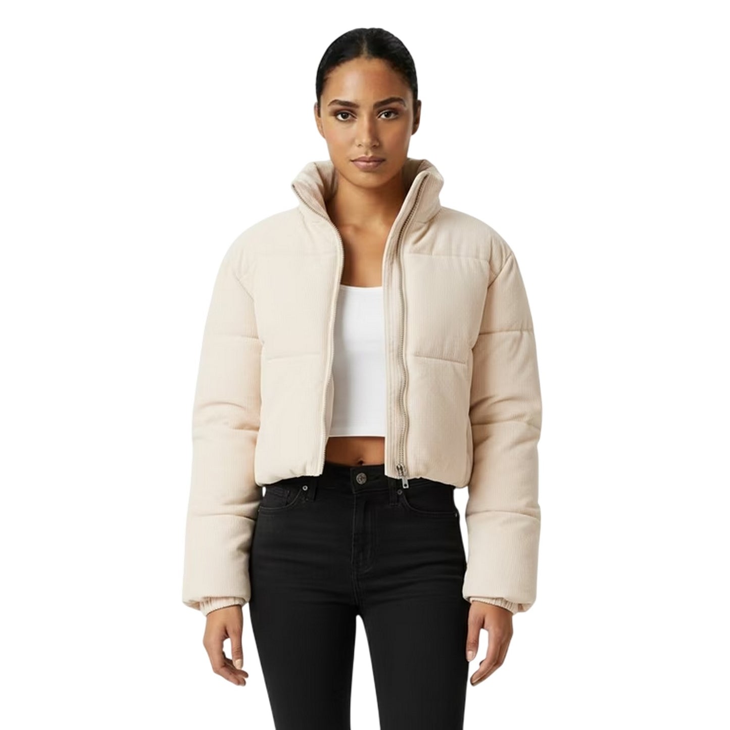 Cream - Side - Jack Wills Womens-Ladies Insulated Cropped Relaxed Fit Puffer Jacket