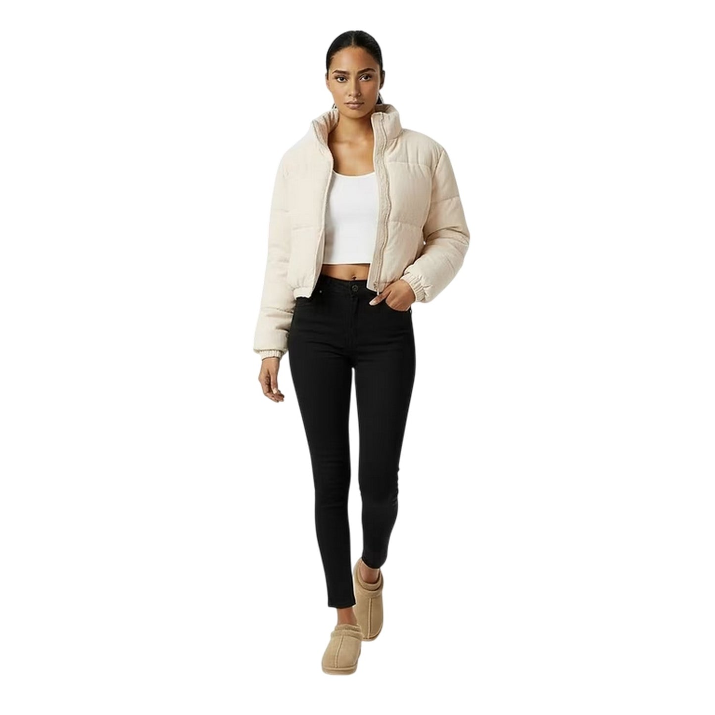 Cream - Lifestyle - Jack Wills Womens-Ladies Insulated Cropped Relaxed Fit Puffer Jacket
