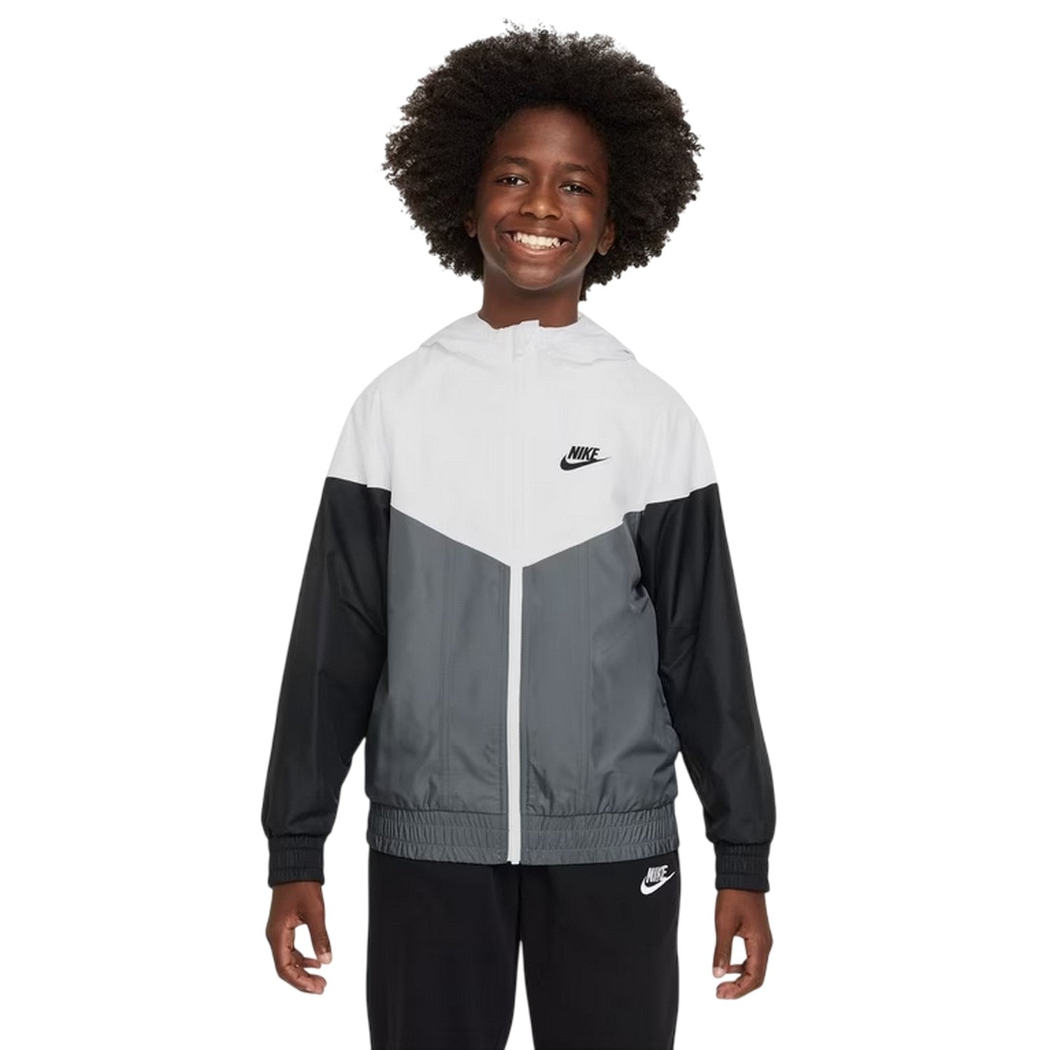 Black-White-Grey - Lifestyle - Nike Childrens-Kids Chevron Windbreaker