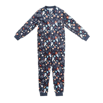 Space - Front - Star Childrens-Kids Space Fleece Sleepsuit