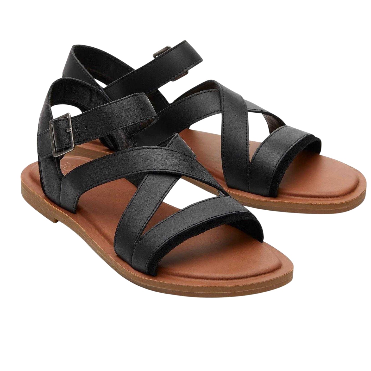 Black - Pack Shot - Toms Womens-Ladies Sloane Strappy Leather Gladiator Sandals
