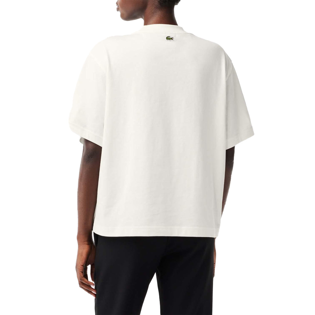 Cream - Back - Lacoste Womens-Ladies Embroidered Cotton Oversized Tennis T-Shirt