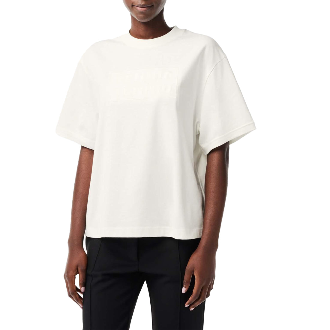 Cream - Side - Lacoste Womens-Ladies Embroidered Cotton Oversized Tennis T-Shirt